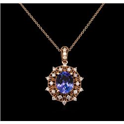 3.95ct Tanzanite and Diamond Pendant With Chain - 14KT Rose Gold