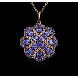 15.60ctw Tanzanite, Sapphire and Diamond Pendant With Chain - 14KT Rose Gold