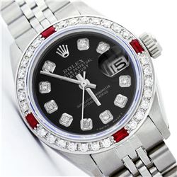 Rolex Stainless Steel Diamond and Ruby DateJust Ladies Watch