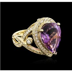 14KT Yellow Gold 7.27ct Amethyst and Diamond Ring