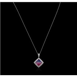 2.45ctw Multi Color Sapphire and Diamond Pendant With Chain - 14KT White Gold