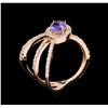 Image 3 : 0.72ct Tanzanite and Diamond Ring - 14KT Rose Gold