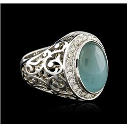 14KT White Gold 9.14ct Aquamarine and Diamond Ring