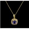 Image 1 : 2.27ct Tanzanite and Diamond Pendant With Chain - 14KT Yellow Gold