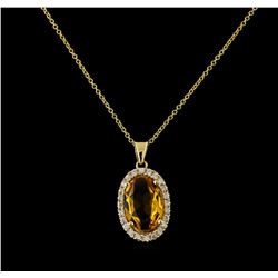 4.08ct Citrine and Diamond Pendant With Chain - 14KT Yellow Gold