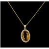 Image 1 : 4.08ct Citrine and Diamond Pendant With Chain - 14KT Yellow Gold