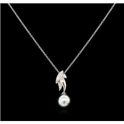 0.12ctw Pearl and Diamond Pendant - 14KT White Gold