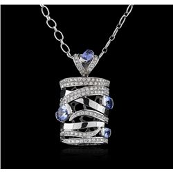 14KT White Gold 3.60ctw Tanzanite and Diamond Pendant With Chain