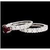 Image 3 : 14KT White Gold 1.62 ctw Ruby and Diamond Wedding Set