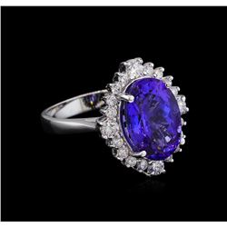 5.65 ctw Tanzanite and Diamond Ring - 14KT White Gold