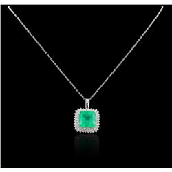 GIA Cert 11.04 ctw Emerald and Diamond Pendant With Chain - 14KT White Gold