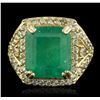 Image 2 : 14KT Yellow Gold 9.19 ctw Emerald and Diamond Ring