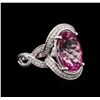 Image 2 : 7.45 ctw Pink Topaz and Diamond Ring - 14KT White Gold