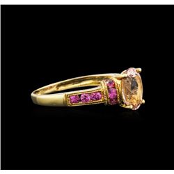 18KT Yellow Gold 1.66 ctw Morganite and Pink Sapphire Ring