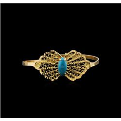 21KT Yellow Gold Turquoise Butterfly Bangle Bracelet