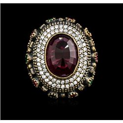 16.15 ctw Red Crystal and Multi Gemstone Ring - 925 SILVER