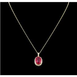 8.25 ctw Ruby and Diamond Pendant With Chain - 14KT Yellow Gold