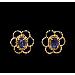 1.00 ctw Blue Sapphire and Diamond Earrings - 14KT Yellow Gold