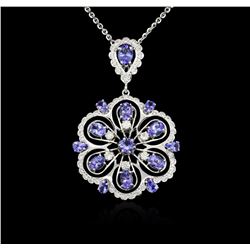 14KT White Gold 6.13 ctw Tanzanite and Diamond Pendant With Chain