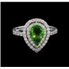 Image 2 : 1.43 ctw Tsavorite and Diamond Ring - 18KT White Gold