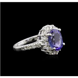 3.03 ctw Tanzanite and Diamond Ring - 14KT White Gold