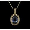 Image 1 : 12.76 ctw Tanzanite and Diamond Necklace -  14KT Yellow Gold