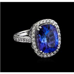 7.60 ctw Tanzanite and Diamond Ring - 14KT White Gold