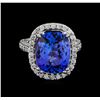 Image 2 : 7.60 ctw Tanzanite and Diamond Ring - 14KT White Gold
