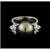 Image 2 : Tahitian Pearl and Diamond Ring - 14KT White Gold