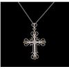 Image 1 : 0.32 ctw Diamond Cross Pendant With Chain - 14KT White Gold
