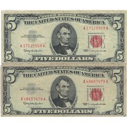 1963 $5 Red Seal Bill Lot of 2