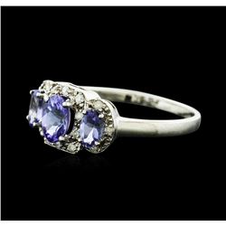 14KT White Gold 0.99 ctw Tanzanite and Tanzanite Ring