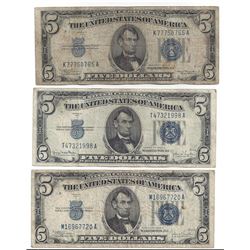 1934 $5 Silver Certificate Currency Lot of 3