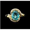 Image 2 : 5.16 ctw Blue Zircon and Diamond Ring - 14KT Yellow and White Gold