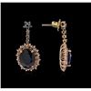 Image 2 : 9.43 ctw Blue Sapphire and Diamond Earrings - 14KT Rose Gold