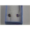 Image 2 : NEW 1.10CT PURPLE AMETHYST AND DIAMOND STUD EARRINGS. EMERALD CUT. STERLING SILVER. INCLUDES $300