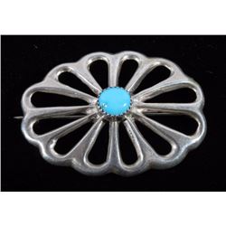 Old Pawn Silver Navajo Sand Cast & Turquoise Pin