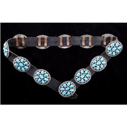 TOMMY MOORE STERLING  Turquoise Concho Leather Belt Important Tom Moore Vintage Native American Navajo Turquoise  main image 4