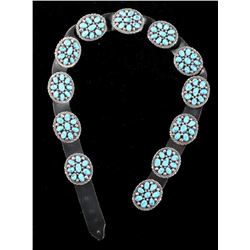 Navajo Tommy Moore Sterling Turquoise Concho Belt display picture 2