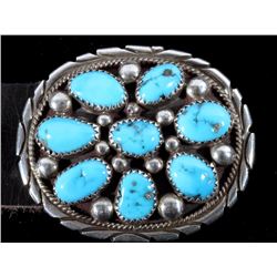 TOMMY MOORE STERLING  Turquoise Concho Leather Belt Important Tom Moore Vintage Native American Navajo Turquoise  main image 2