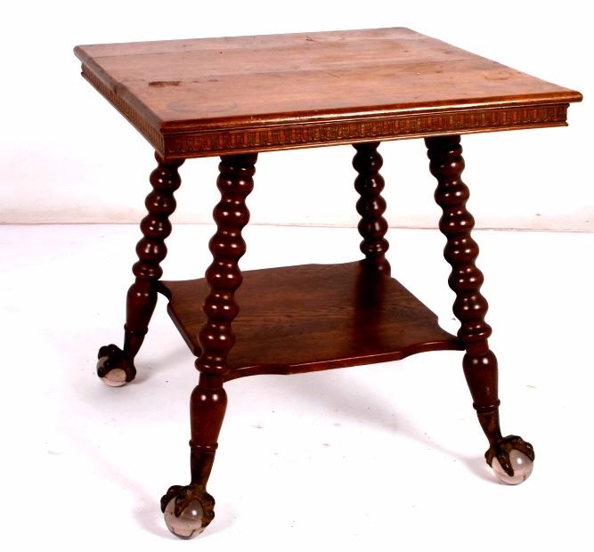 Antique Oak Glass Ball In Claw Feet Parlor Table Antique Glass Ball And Claw Foot Table