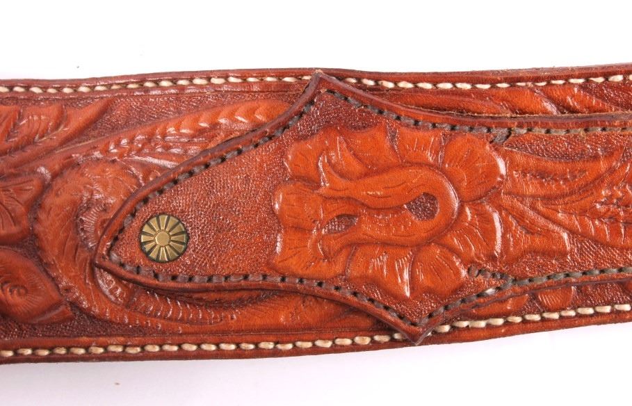 Hand Tooled Leather Gun Belt with Holster
