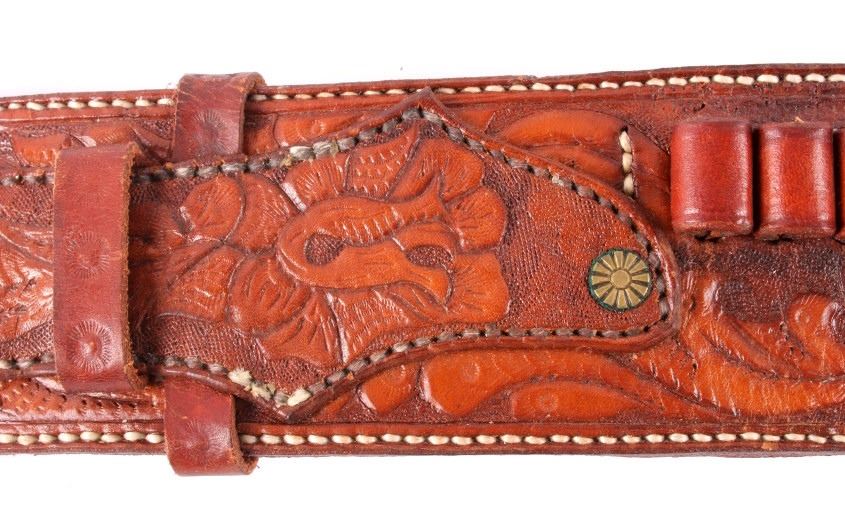 Hand Tooled Leather Gun Belt with Holster