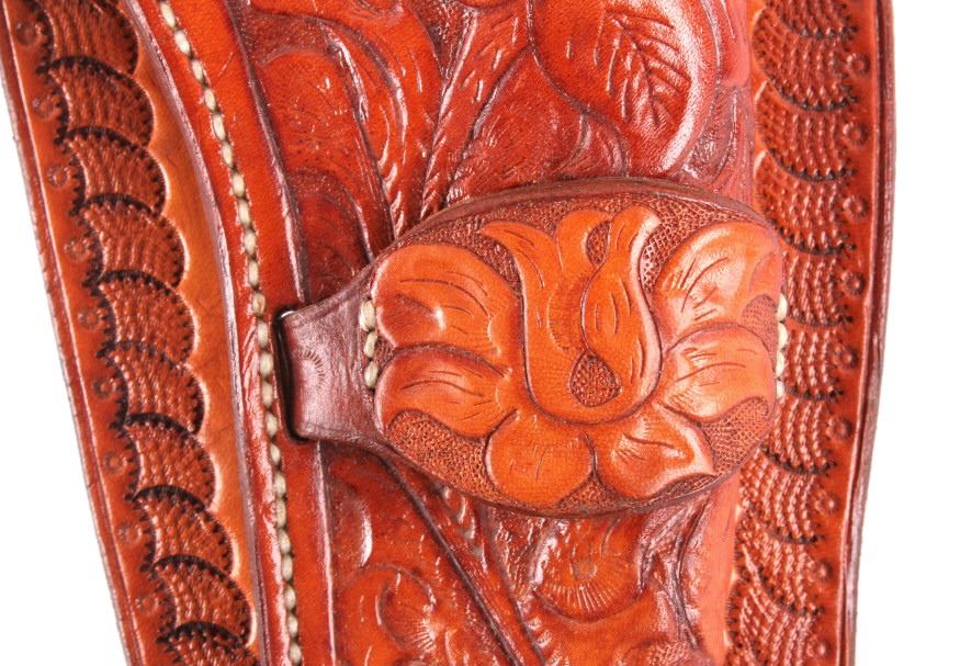 Hand Tooled Leather Gun Belt with Holster