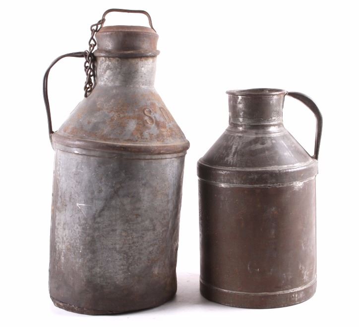Two Vintage Metal Milk Jugs