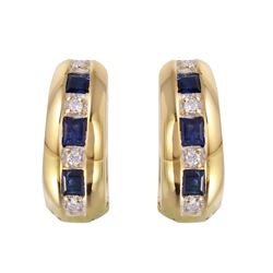 14KT Yellow Gold Sapphire and Diamond Earrings - #631