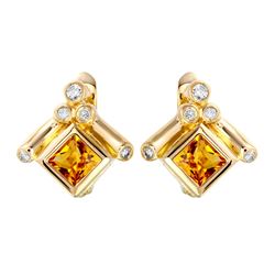 14KT Yellow Gold Citrine and Diamond Earrings - #2307