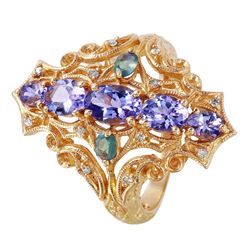 14KT Yellow Gold Tanzanite, Sapphire and Diamond Ring - #1265