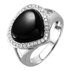 14KT White Gold Onyx and Diamond Ring - #2099