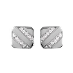 Deco Style Diamond 14KT White Gold Square Stud Earrings - #854
